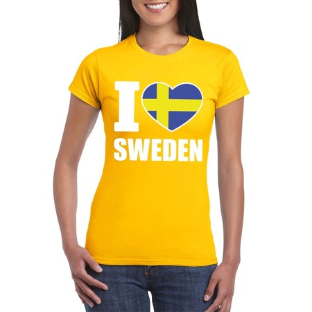 Geel I love Zweden fan shirt dames