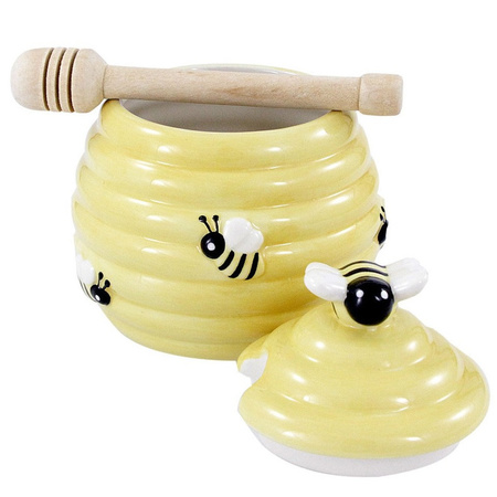 Gele honingpot met honinglepel/stokje 11 cm