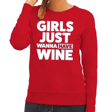 Girls just wanna have Wine tekst sweater rood voor dames