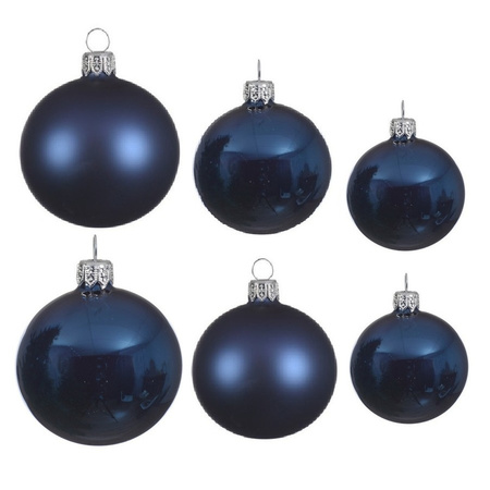 Glazen kerstballen pakket donkerblauw glans/mat 16x stuks diverse maten