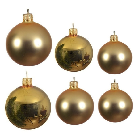 Glazen kerstballen pakket goud glans/mat 16x stuks diverse maten
