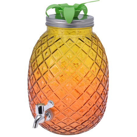 Glazen water/limonade/drank dispenser ananas geel/oranje 4,7 liter