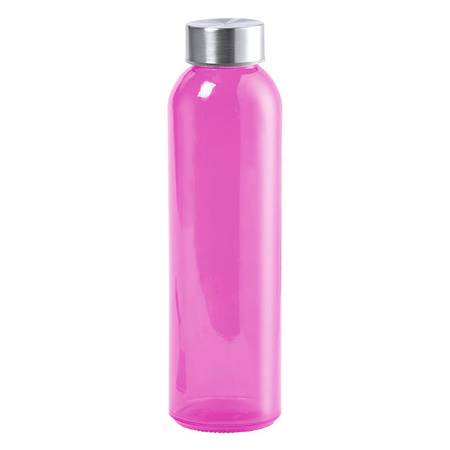 Glazen waterfles/drinkfles fuchsia roze transparant met RVS dop 500 ml
