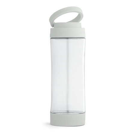 Glazen waterfles/drinkfles met licht grijze kunststof schroefdop en smartphone houder 390 ml