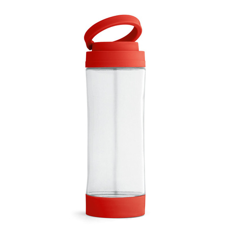 Glazen waterfles/drinkfles met rode kunststof schroefdop en smartphone houder 390 ml