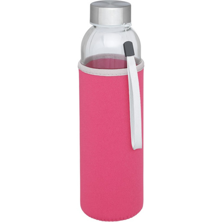 Glazen waterfles/drinkfles met roze softshell bescherm hoes 500 ml
