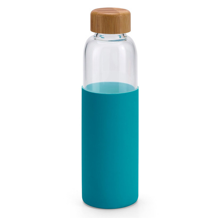 Glazen waterfles/drinkfles met turquoise blauwe siliconen bescherm hoes 600 ml