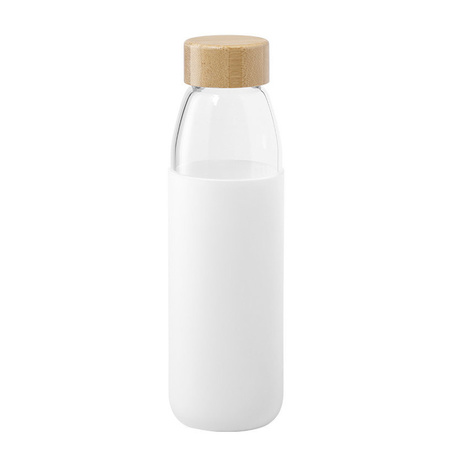 Glazen waterfles/drinkfles met witte siliconen bescherm hoes 540 ml