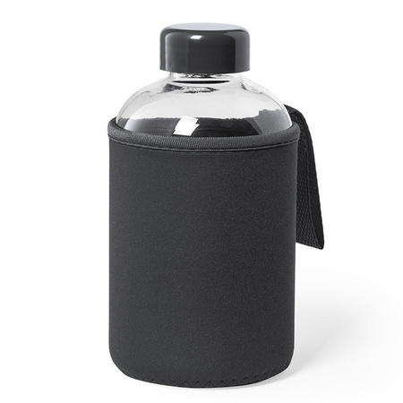 Glazen waterfles/drinkfles met zwarte softshell bescherm hoes 600 ml
