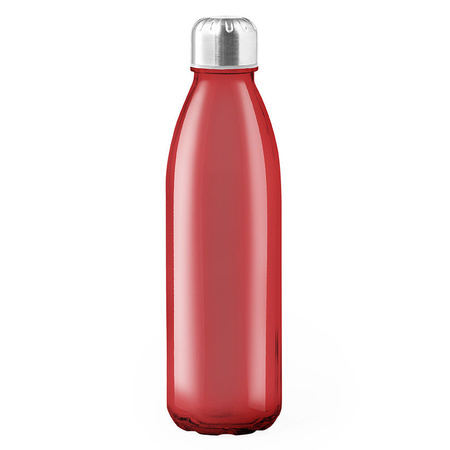 Glazen waterfles/drinkfles rood transparant met RVS dop 650 ml