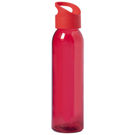 Glass water/drinking bottle red transperent with handle 470 ml