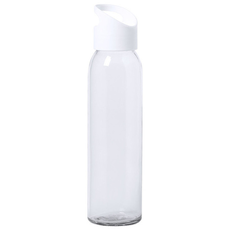 Glazen waterfles/drinkfles transparant met schroefdop met wit handvat 470 ml