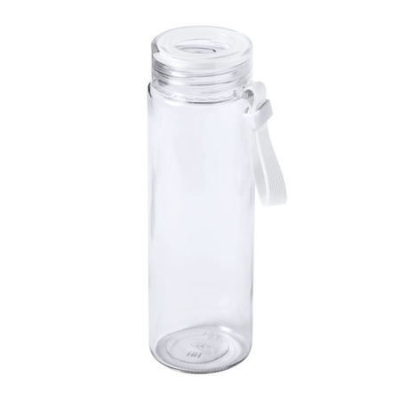 Glazen waterfles/drinkfles transparant met schroefdop wit handvat 420 ml