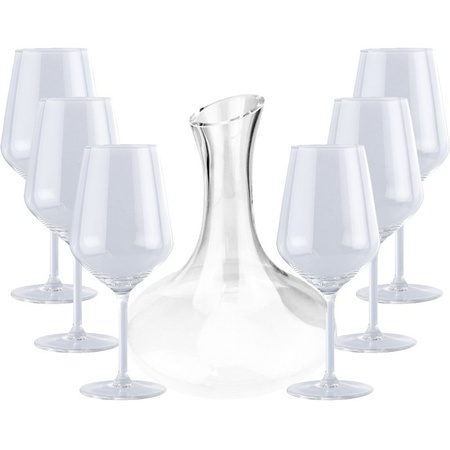 Glazen wijn karaf / decanteer kan met 6 rode wijn glazen