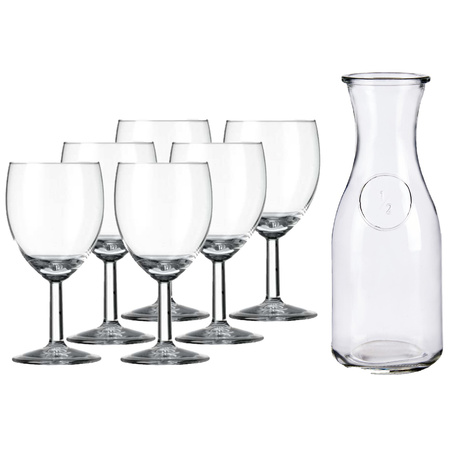 Glass wine carafe of 500 ml with 6x pieces wine glasses for red wine 200 ml