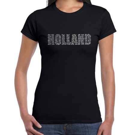 T-shirt black Holland glitter stones orange supporter for women