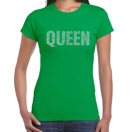 T-shirt green Queen glitter stones for women