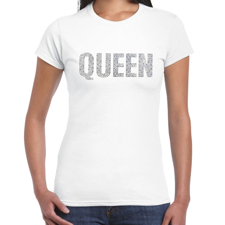 Glitter Queen t-shirt wit rhinestones steentjes voor dames - Glitter shirt/ outfit