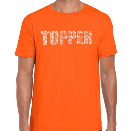 Glitter t-shirt oranje Topper rhinestones steentjes voor heren - Glitter shirt/ outfit