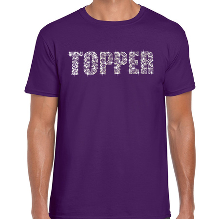 Glitter t-shirt paars Topper rhinestones steentjes voor heren - Glitter shirt/ outfit