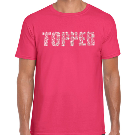 Glitter t-shirt roze Topper rhinestones steentjes voor heren - Glitter shirt/ outfit