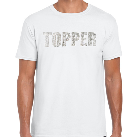 Glitter t-shirt wit Topper rhinestones steentjes voor heren - Glitter shirt/ outfit