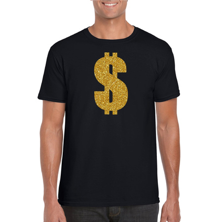 Gouden dollar / Gangster verkleed t-shirt / kleding zwart heren
