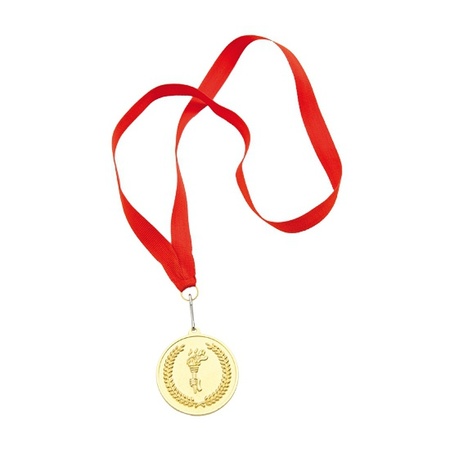 3x stuks medailles goud/zilver/brons aan rood lint