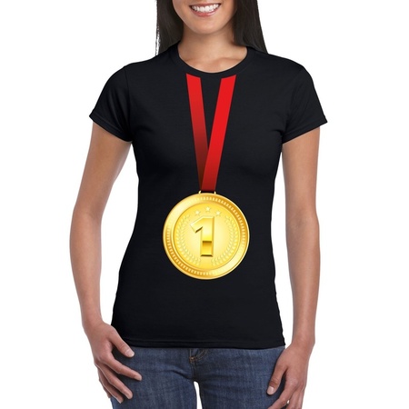 Gouden medaille kampioen shirt zwart dames