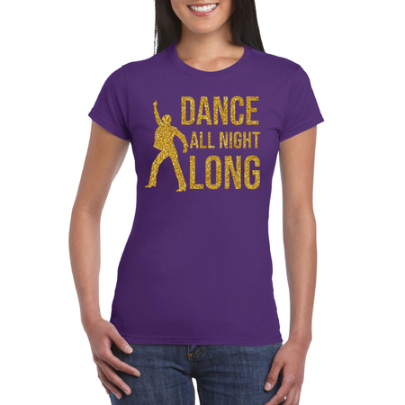 Gouden muziek t-shirt / shirt Dance all night long paars dames