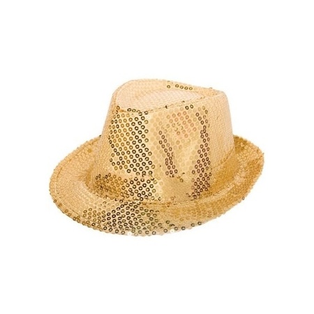 Gold trilby hat with sequins