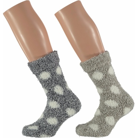 Grey and beige ladies house socks with dots 2 pairs