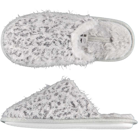 Grey panther/leopard print slip on slippers for women