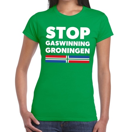 Groningen protest t-shirt STOP gaswinning groen voor dames