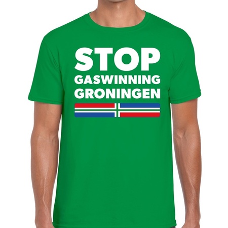 Groningen protest t-shirt STOP gaswinning Groningen groen voor h
