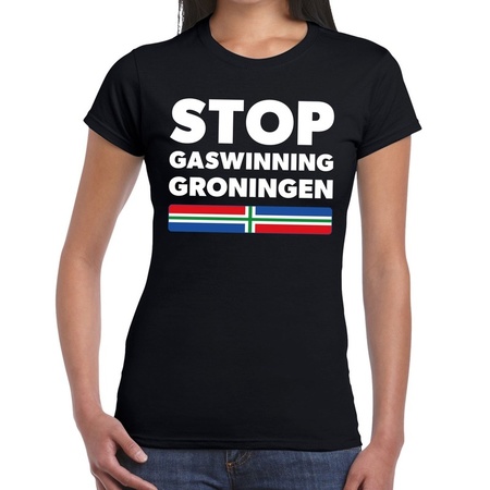 Groningen protest t-shirt STOP gaswinning zwart voor dames