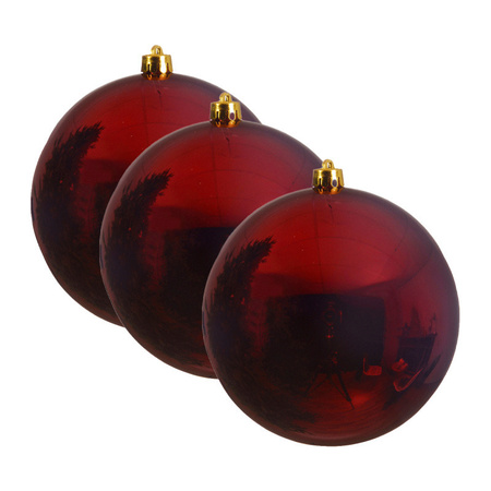 Grote decoratie kerstbal - 25 cm - donkerrood - kunststof