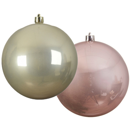 Grote decoratie kerstballen - 2x st - 20 cm- champagne en lichtroze - kunststof