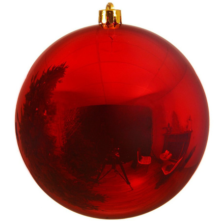 Grote kerstbal - rood - 25 cm - kunststof - glans - mega kerstbal