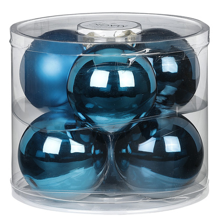 6x pcs glass christmas baubles deep blue 10 cm shiny and matte
