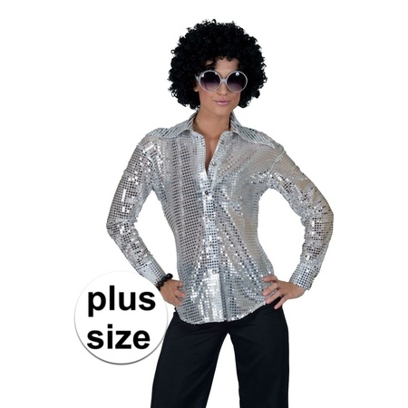Grote zilveren disco verkleed blouse voor dames - Jaren 70 kleding - Bellatio warenhuis