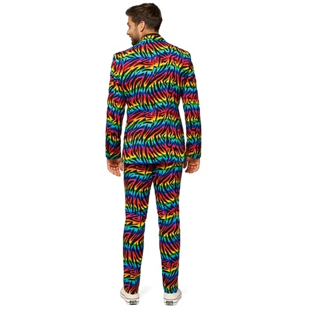Grote maten heren verkleed pak/kostuum zebra regenboog print