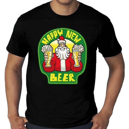 Big size Christmas t-shirt happy new beer black for men