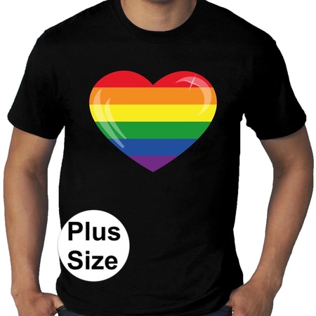 Grote maten regenboog hart gay pride t-shirt zwart heren