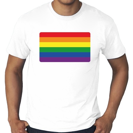 Grote maten regenboog vlag gay pride t-shirt wit heren