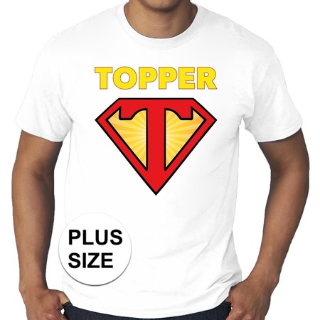 Grote maten Super Topper logo t-shirt wit heren