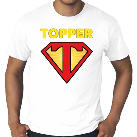 Grote maten Super Topper logo t-shirt wit heren