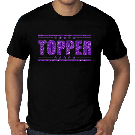 Toppers - Grote maten Topper t-shirt zwart met paarse letters heren