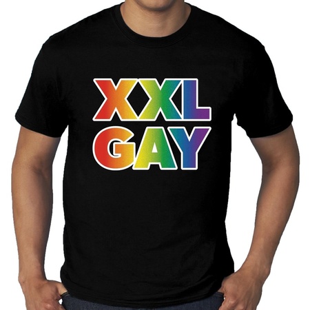 Grote maten XXL Gay regenboog gay pride t-shirt zwart heren