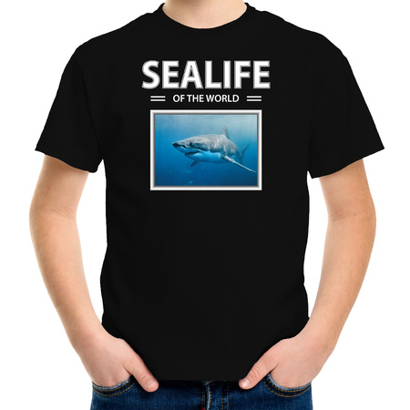 Haai t-shirt met dieren foto sealife of the world zwart voor kinderen